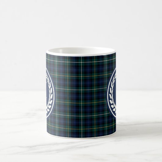 Clan Campbell Navy Blauw en Groen Tartan Monogram Koffiemok (Center)