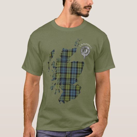 Clan Campbell Tartan Map & Crest T-Shirt (Voorkant)