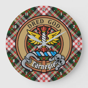 Clan Carnegie Crest over Jurk Tartan Grote Klok