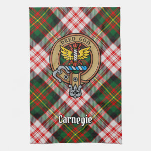 Clan Carnegie Crest over Jurk Tartan Theedoek