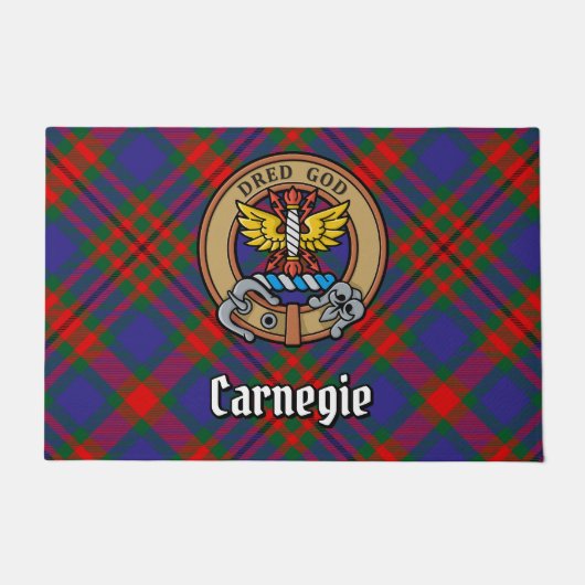 Clan Carnegie Crest over Tartan Deurmat (Voorkant)