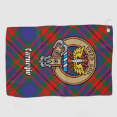 Clan Carnegie Crest over Tartan Golfhanddoek (Horizontaal)