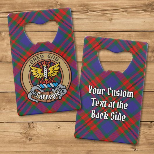 Clan Carnegie Crest over Tartan Kredietkaart Flessenopener