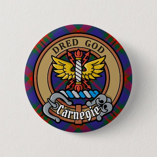 Clan Carnegie Crest over Tartan Ronde Button 5,7 Cm (Voorkant)