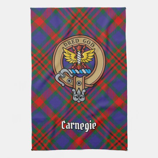 Clan Carnegie Crest over Tartan Theedoek (Verticaal)