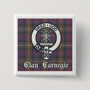 Clan Carnegie Crest Tartan Vierkante Button 5,1 Cm