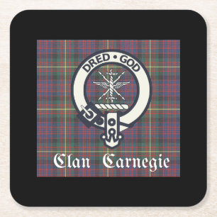 Clan Carnegie Crest Tartan Vierkante Kartonnen Onderzetter
