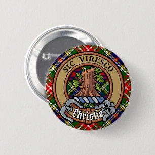 Clan Christie Crest over tartan Ronde Button 5,7 Cm