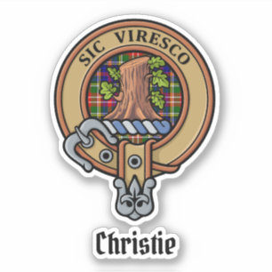 Clan Christie Crest over tartan Sticker