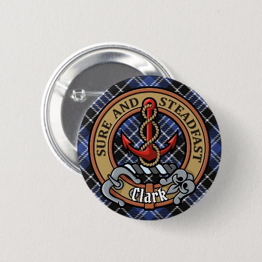 Clan Clark Crest over Tartan Ronde Button 5,7 Cm (Voorkant /achterkant)