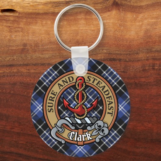 Clan Clark Crest over Tartan Sleutelhanger (Voorkant)