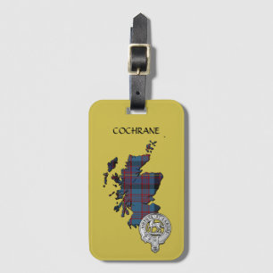 Clan Cochrane Crest & Azure Tartan Map Bagagelabel