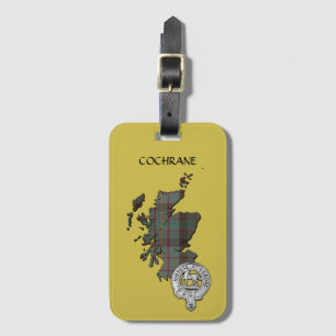 Clan Cochrane Crest & Hunting Tartan Map Bagagelabel