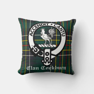 Clan Cockburn Crest Badge en Tartan Kussen