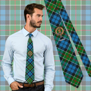 Clan Colquhoun Crest over Tartan Stropdas