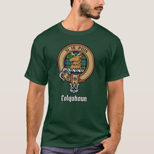 Clan Colquhoun Crest over Tartan T-shirt (Voorkant)