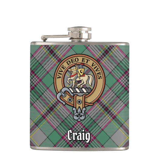 Clan Craig Crest over Tartan Heupfles (Voorkant)