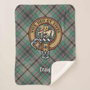 Clan Craig Crest over Tartan Sherpa Deken