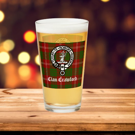 Clan Crawford Crest Badge en Tartan Glas