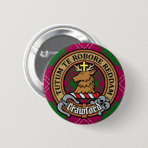 Clan Crawford Crest over Tartan Ronde Button 5,7 Cm