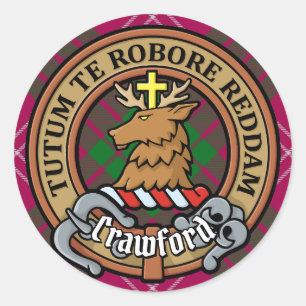 Clan Crawford Crest over Tartan Ronde Sticker