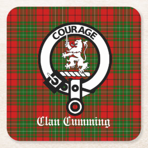 Clan Crest Badge en Tartan Vierkante Kartonnen Onderzetter