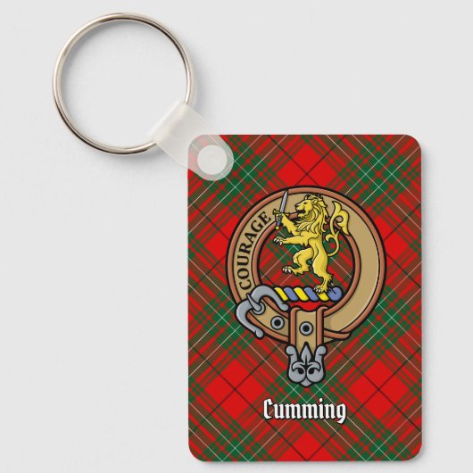 Clan Cumming Crest over Tartan Sleutelhanger (Voorkant)