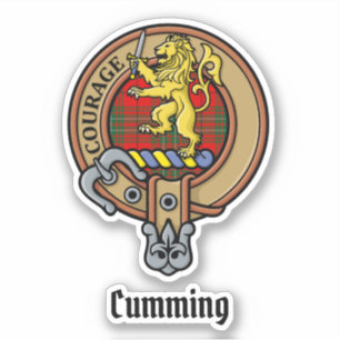 Clan Cumming Crest over Tartan Sticker