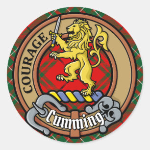 Clan Cumming Wapen over Tartan Ronde Sticker