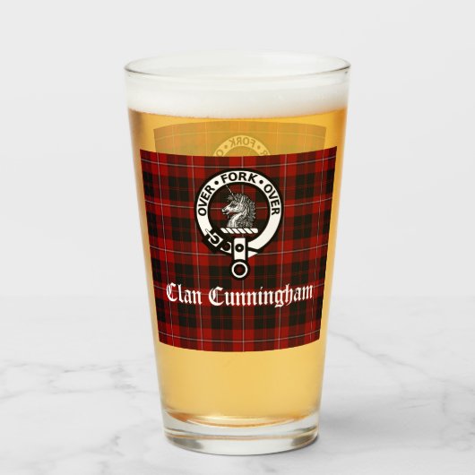Clan Cunningham Badge & Tartan Glas (Voorkant gevuld)