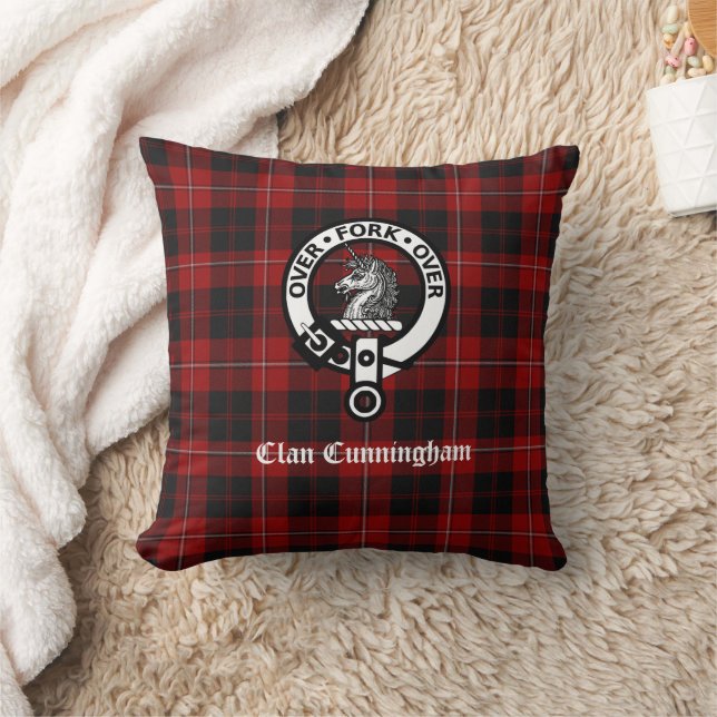 Clan Cunningham Crest Badge en Tartan Kussen (Deken)