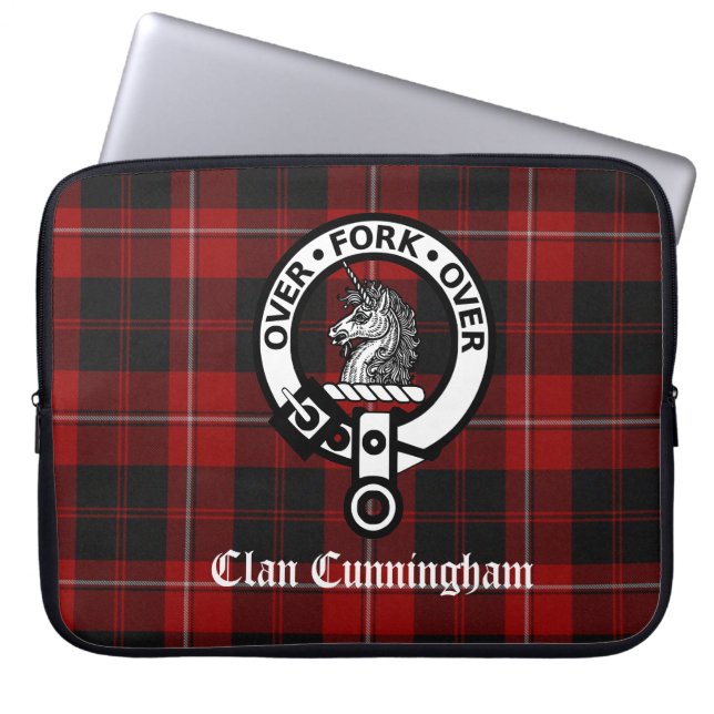 Clan Cunningham Crest Badge & Tartan Laptop Sleeve (Voorkant)