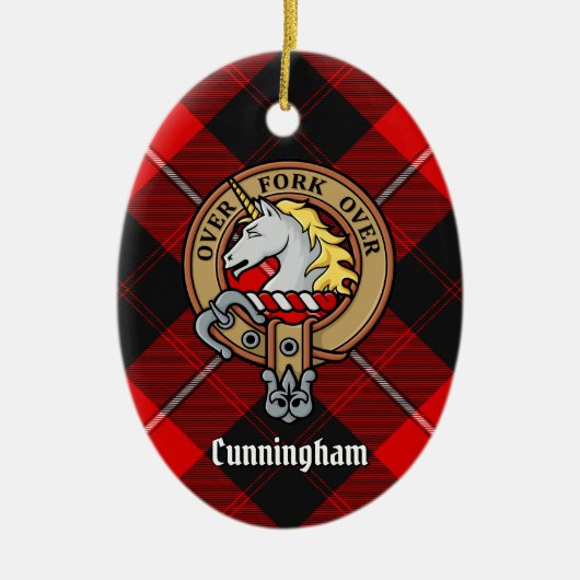 Clan Cunningham Crest over Tartan Keramisch Ornament (Voorkant)