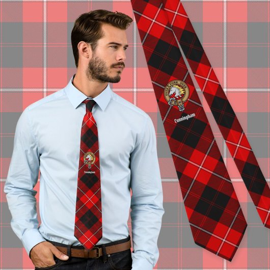Clan Cunningham Crest over Tartan Stropdas