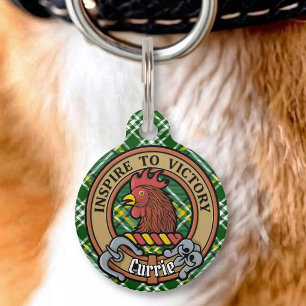 Clan Currie Haan Kam Crest over Tartan Huisdierpenning