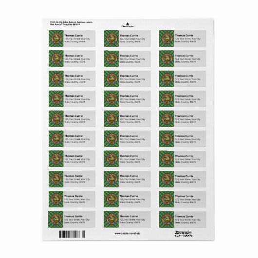 Clan Currie Lion Crest over Tartan Etiket (Full Sheet)