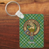 Clan Currie Lion Crest over Tartan Sleutelhanger (Voorkant)