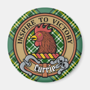 Clan Currie Rooster Crest over Tartan Magneet