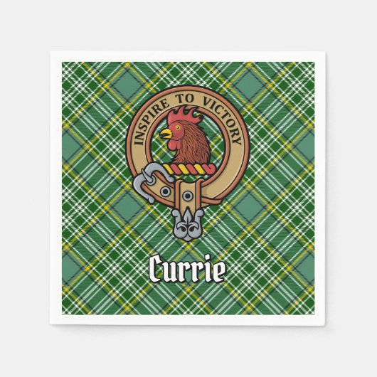 Clan Currie Rooster Crest over Tartan Servet (Voorkant)