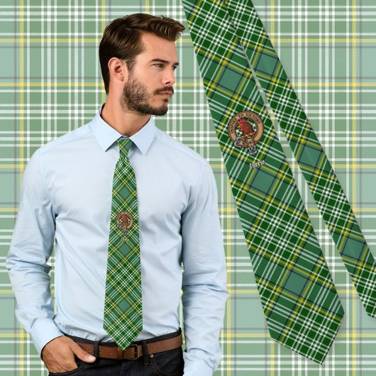 Clan Currie Rooster Crest over Tartan Stropdas