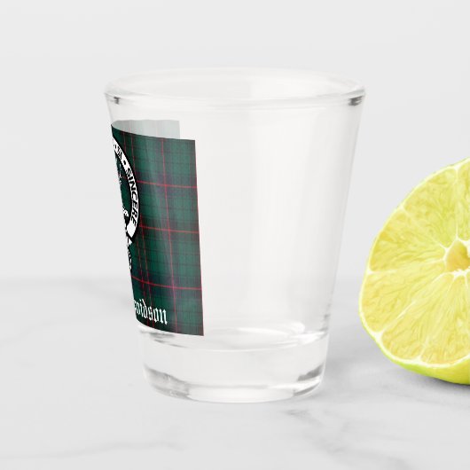 Clan Davidson Crest Badge en Tartan Shot Glas (Rechts)