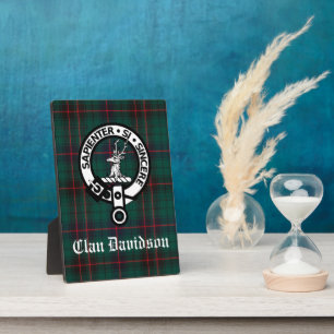Clan Davidson Crest Badge en Tartan Tabletop Fotoplaat