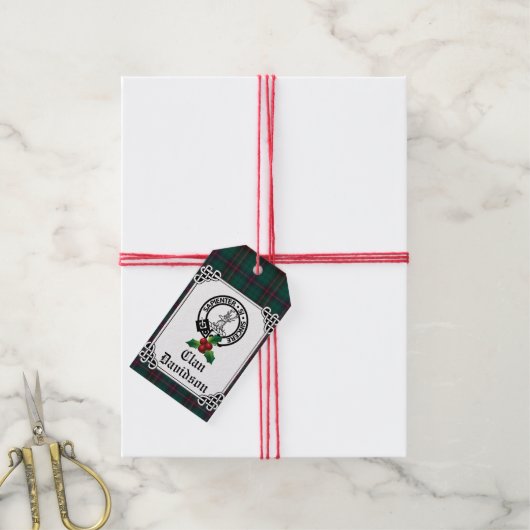 Clan Davidson Crest Badge & Tartan Holiday Cadeaulabel (Met Touw)