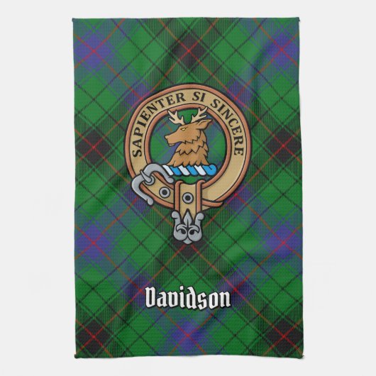 Clan Davidson Crest over Tartan Theedoek (Verticaal)