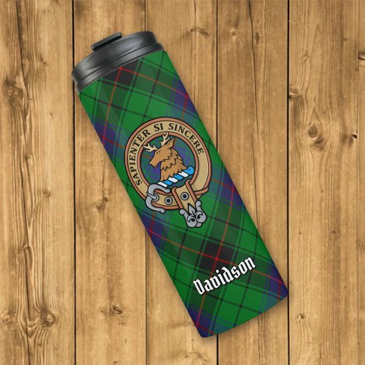 Clan Davidson Crest over Tartan Thermosbeker