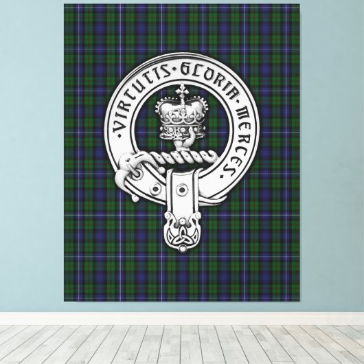 Clan Donnachaidh (Robertson) Crest /Hunting Tartan Canvas Afdruk (Insitu (Houten vloer))
