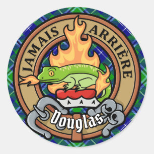 Clan Douglas Crest over Tartan Ronde Sticker