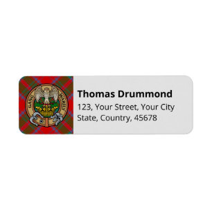Clan Drummond Crest over Tartan Etiket