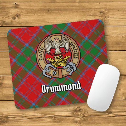 Clan Drummond Crest over Tartan Muismat