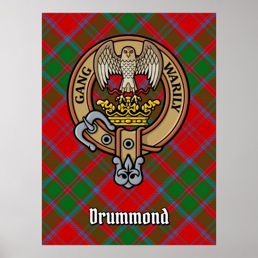 Clan Drummond Crest over Tartan Poster (Voorkant)
